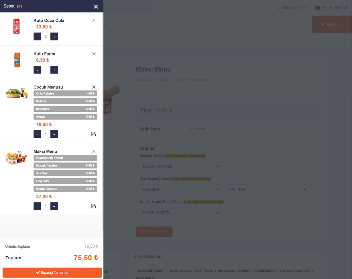 Paket Web — Kendi Sitenizden Sipariş ekran görüntüsü
