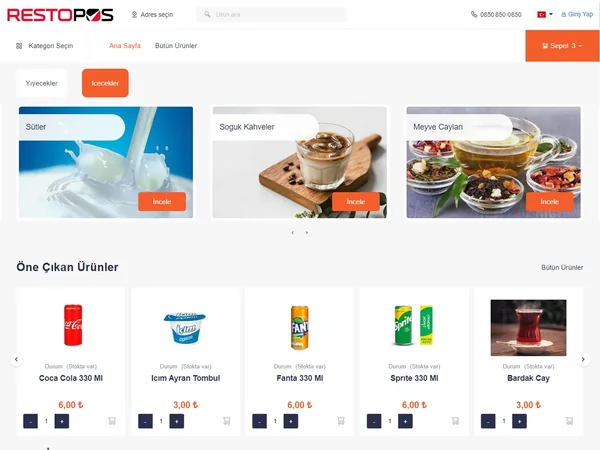 Paket Web sipariş ekranı